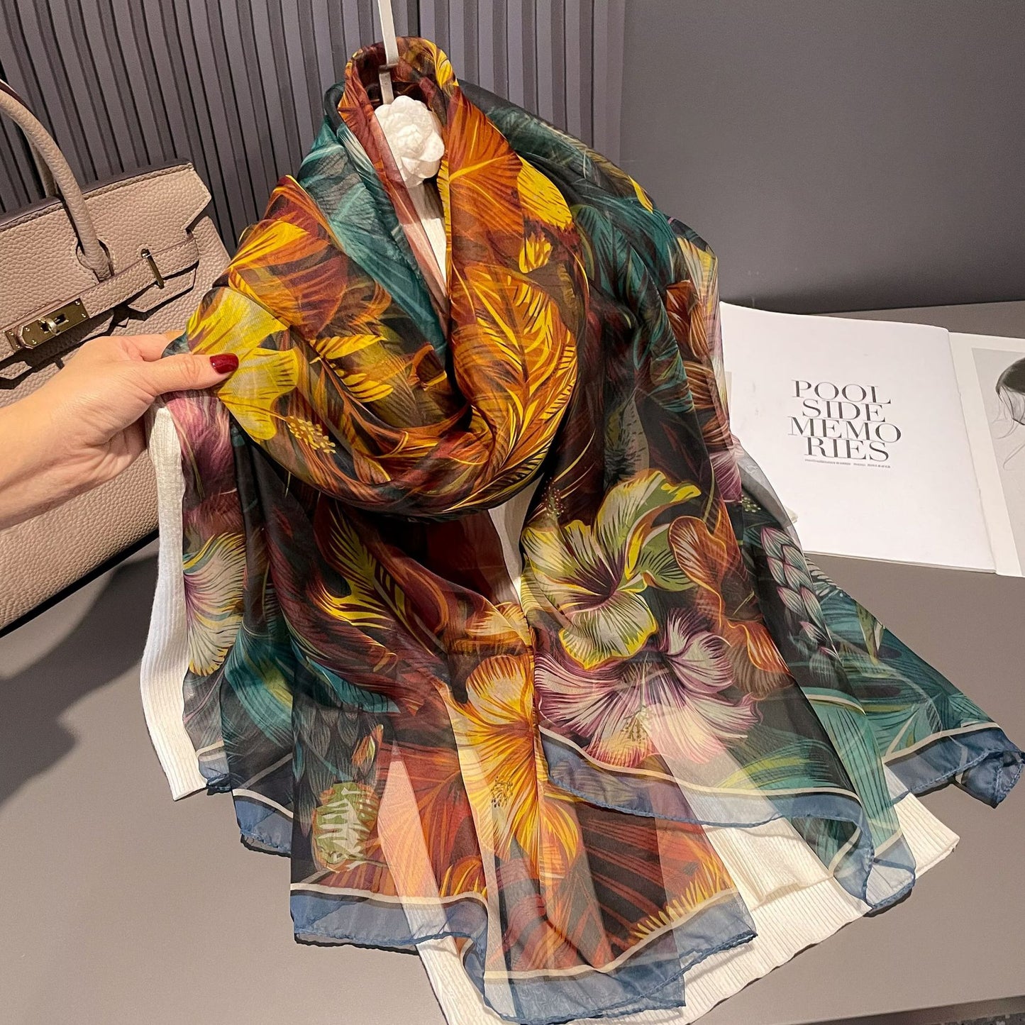 Ethnic Print Silk Beach Wrap Scarf – Breathable Mulberry Silk Cover-Up