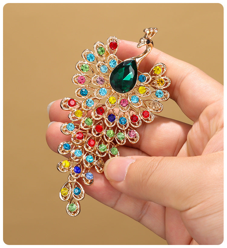 Exquisite Gemstone Peacock Brooch — Regal Beauty Defined