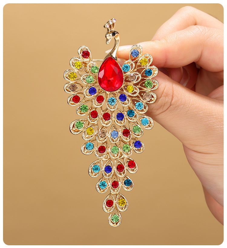 Exquisite Gemstone Peacock Brooch — Regal Beauty Defined