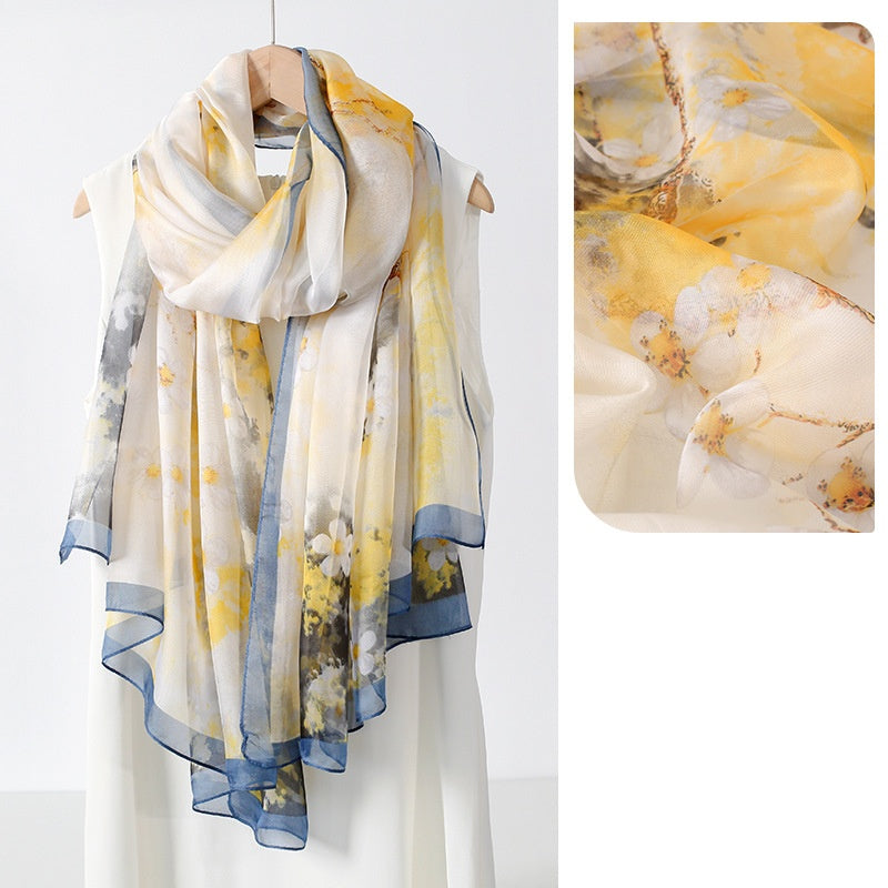 Ethnic Print Silk Beach Wrap Scarf – Breathable Mulberry Silk Cover-Up