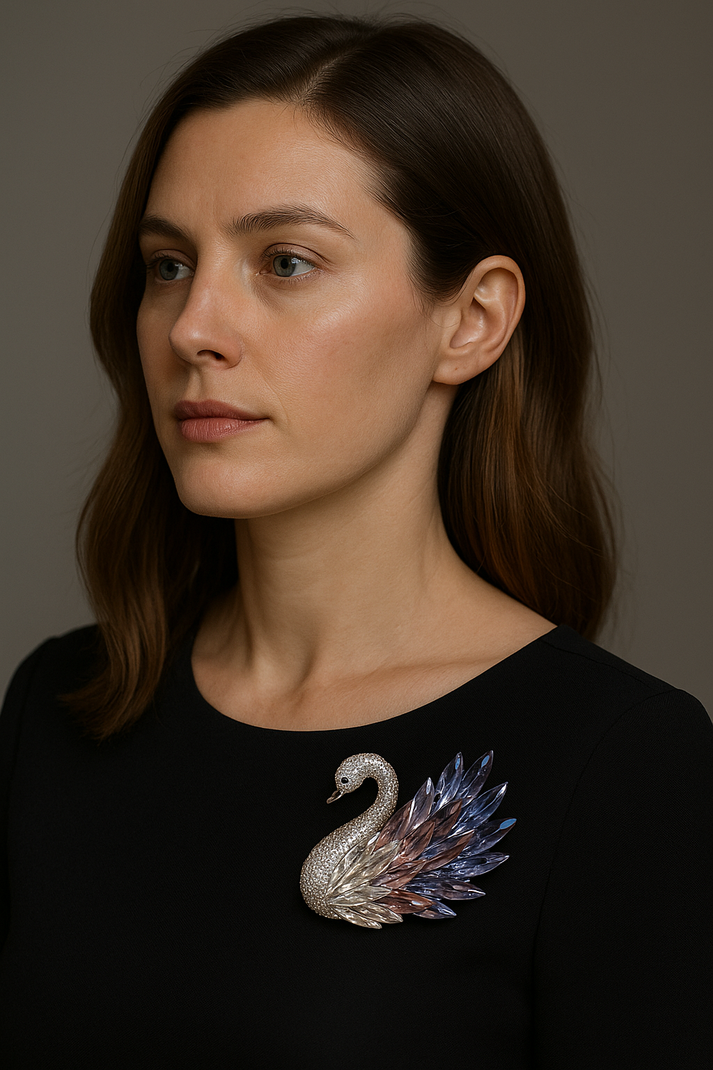 Elegant Swan Crystal Brooch – Purple & Clear Sparkling Pin
