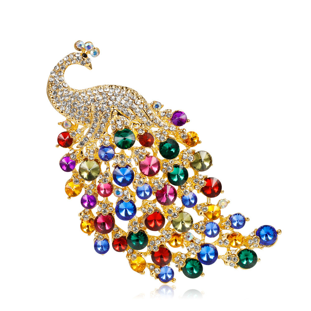 Rainbow Gemstone Peacock Brooch – Sparkling Statement Accessory