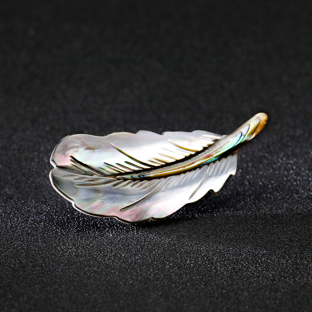 Natural Abalone Shell Feather Brooch – Elegant Iridescent Pin