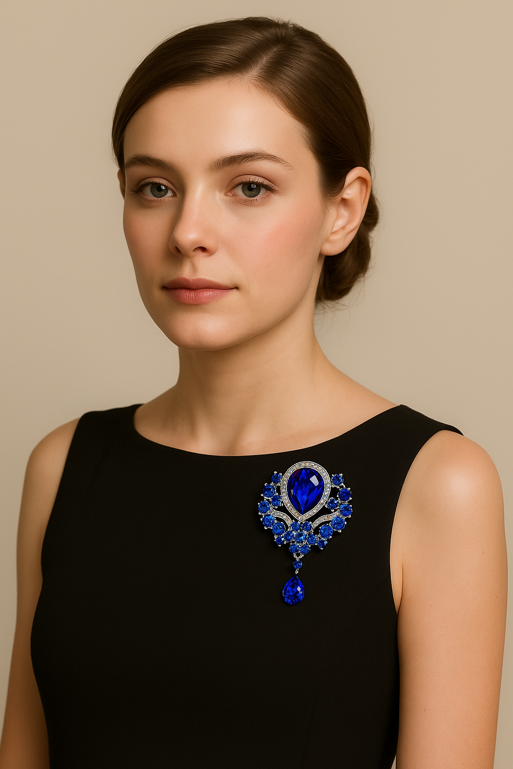 Rhinestone Alloy Floral Brooch with Glass Pendant