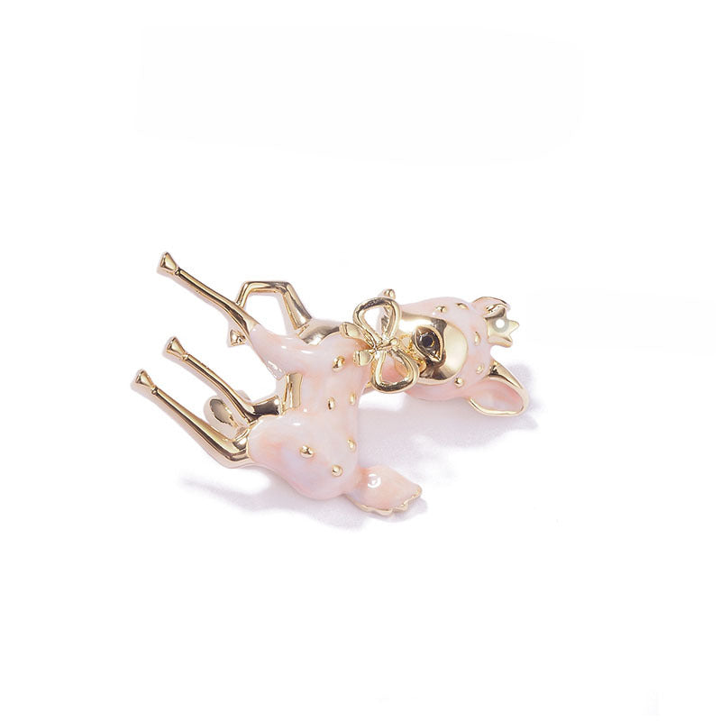 Cute Deer Brooch in Mineral Black & Soft Pink — Charming Woodland Design