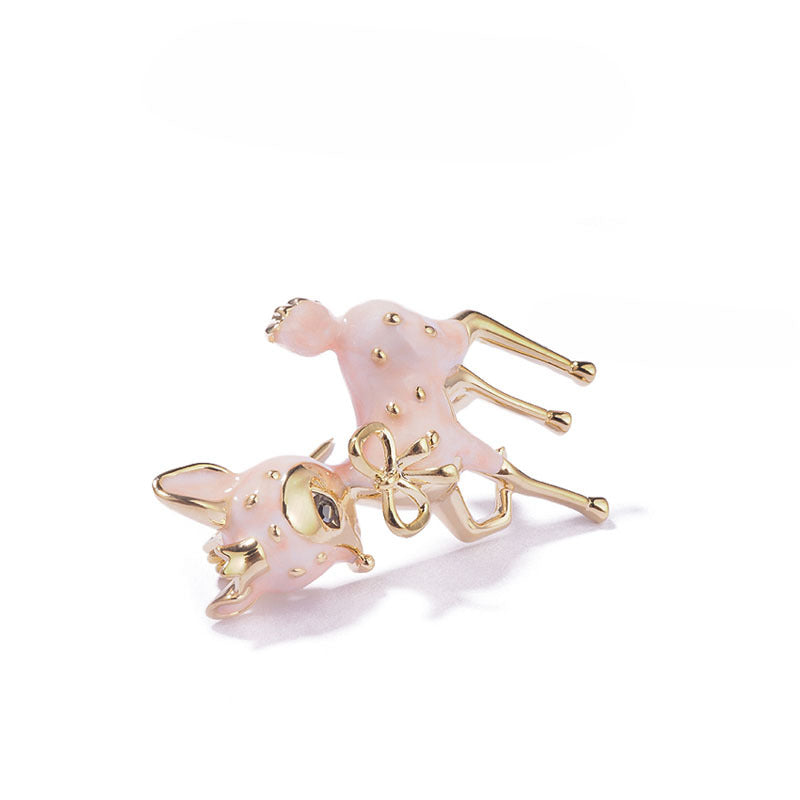 Cute Deer Brooch in Mineral Black & Soft Pink — Charming Woodland Design