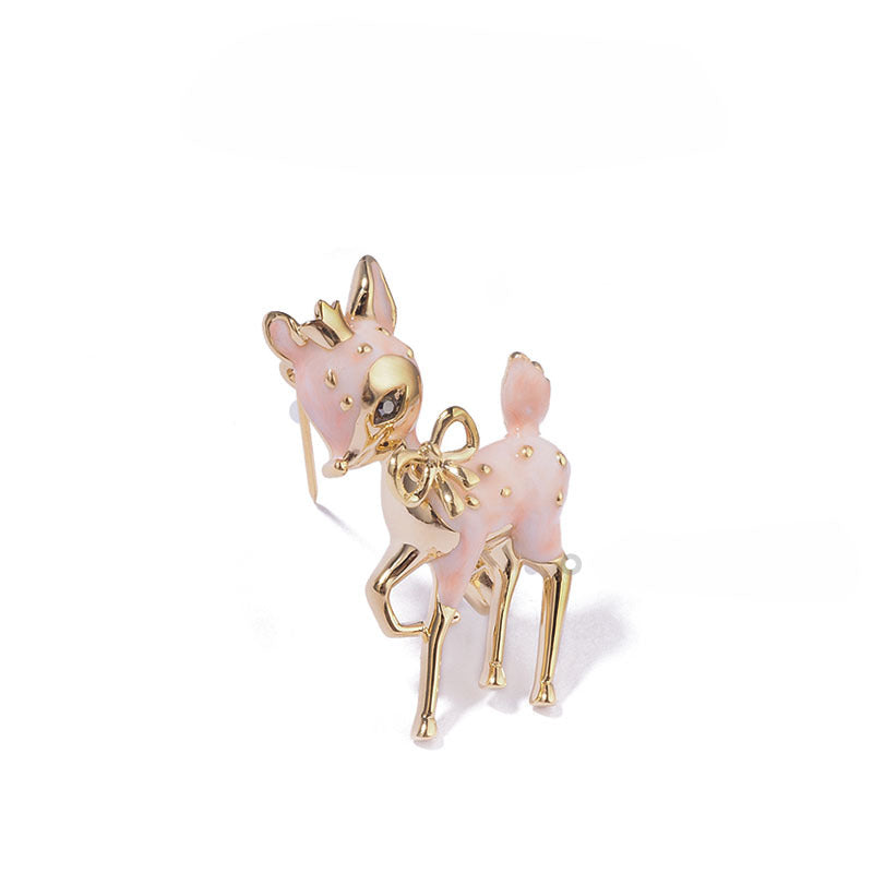 Cute Deer Brooch in Mineral Black & Soft Pink — Charming Woodland Design