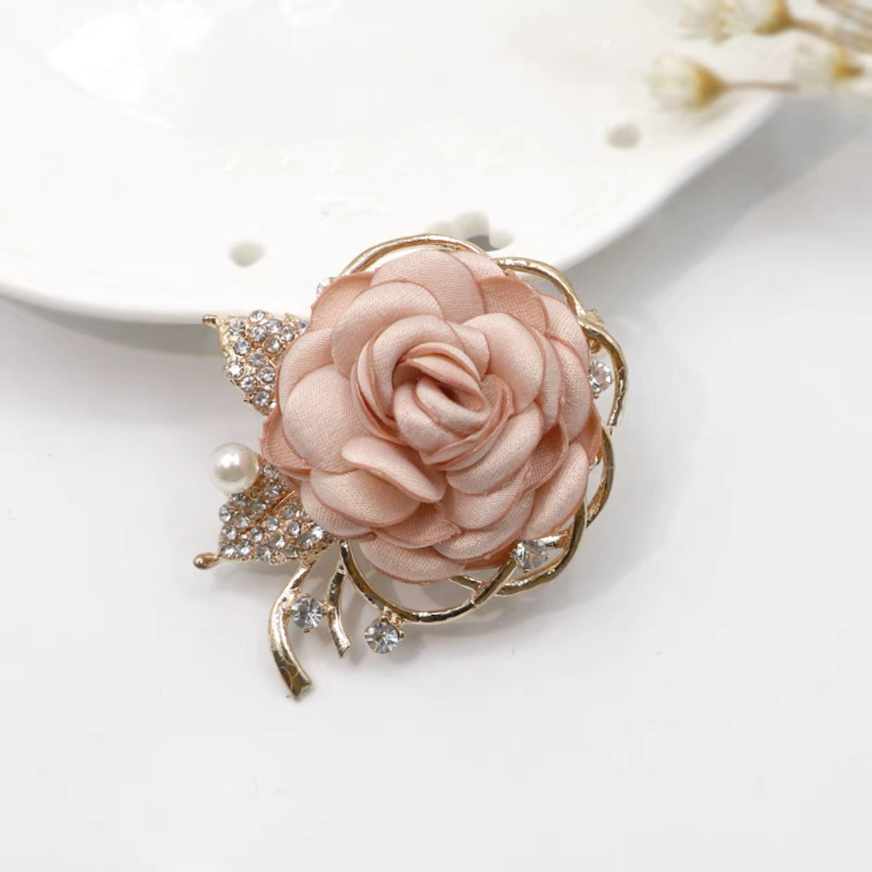 Fabric Rose Flower Brooch