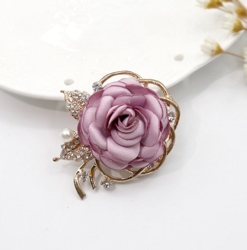 Fabric Rose Flower Brooch