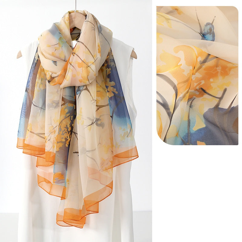 Ethnic Print Silk Beach Wrap Scarf – Breathable Mulberry Silk Cover-Up