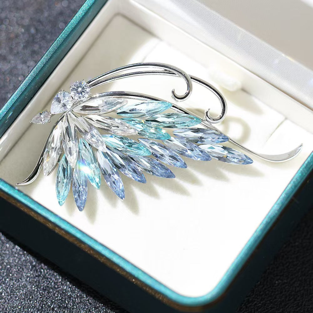 Rainbow Crystal Feather Brooch – Colorful Sparkling Accessory