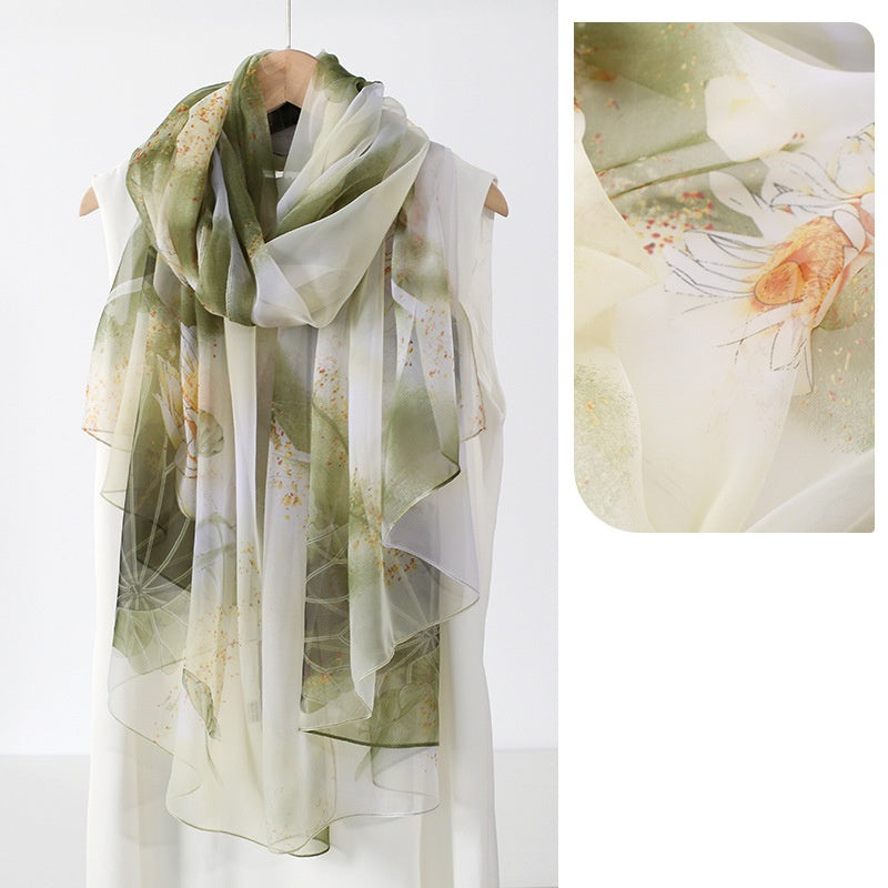 Ethnic Print Silk Beach Wrap Scarf – Breathable Mulberry Silk Cover-Up