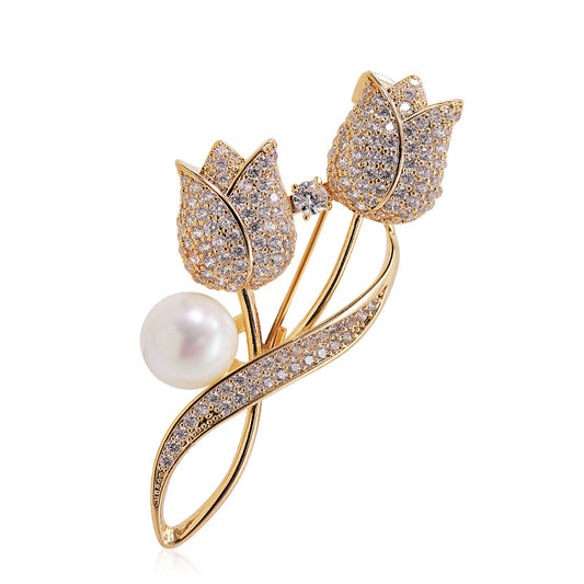 Twin Tulip Statement Brooch — Graceful Blooms, Timeless Style
