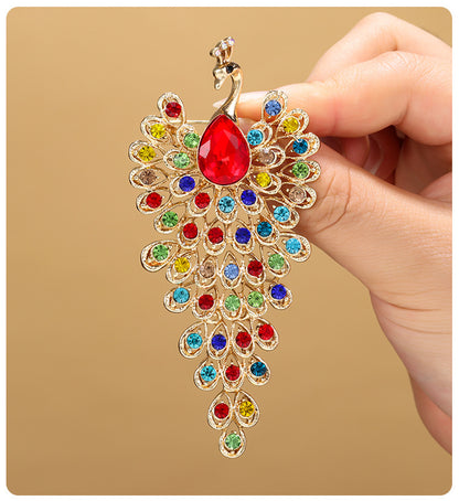 Exquisite Gemstone Peacock Brooch — Regal Beauty Defined