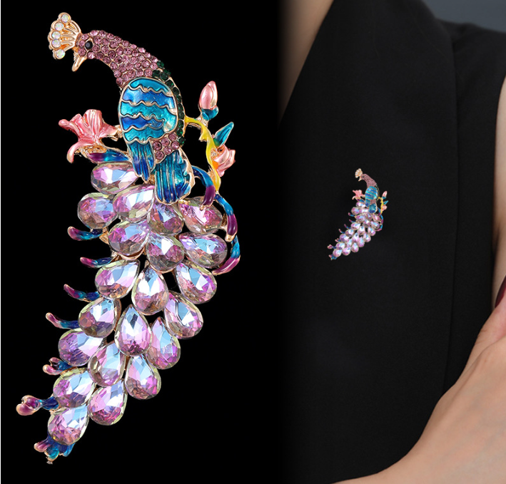 Stylish Diamond Peacock Brooch