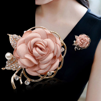 Fabric Rose Flower Brooch