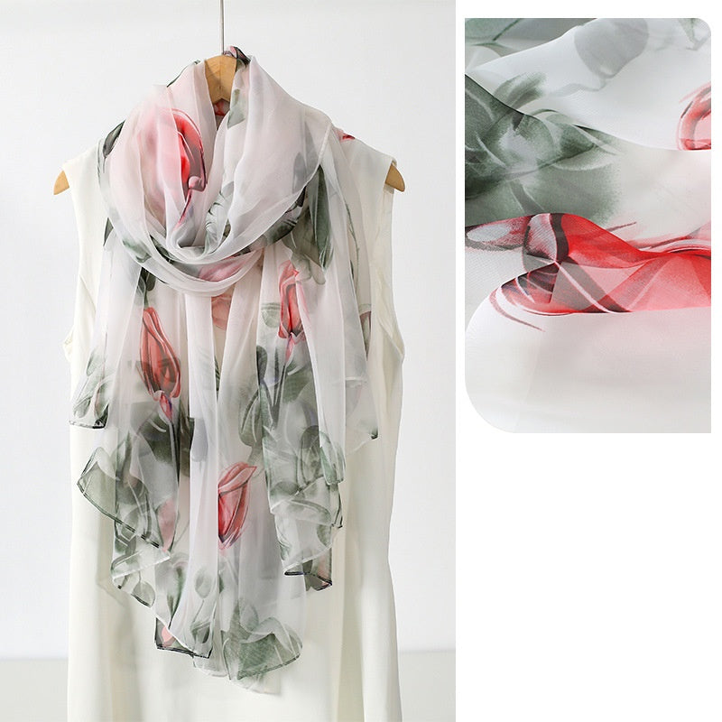 Ethnic Print Silk Beach Wrap Scarf – Breathable Mulberry Silk Cover-Up