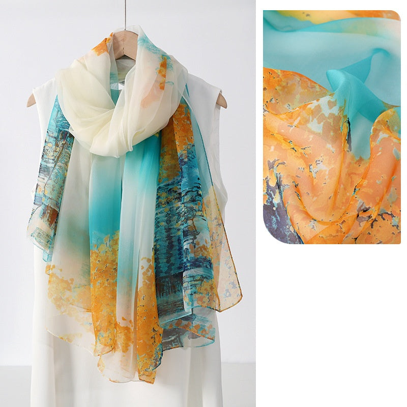 Ethnic Print Silk Beach Wrap Scarf – Breathable Mulberry Silk Cover-Up