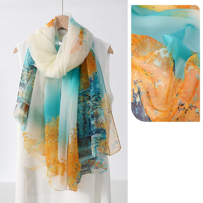 Ethnic Print Silk Beach Wrap Scarf – Breathable Mulberry Silk Cover-Up