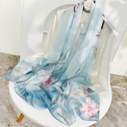 Mist Blossom Reverie · Mulberry Silk Scarf