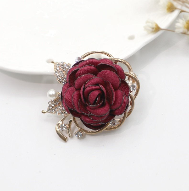 Fabric Rose Flower Brooch