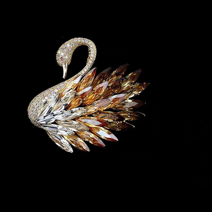 Elegant Swan Crystal Brooch – Purple & Clear Sparkling Pin