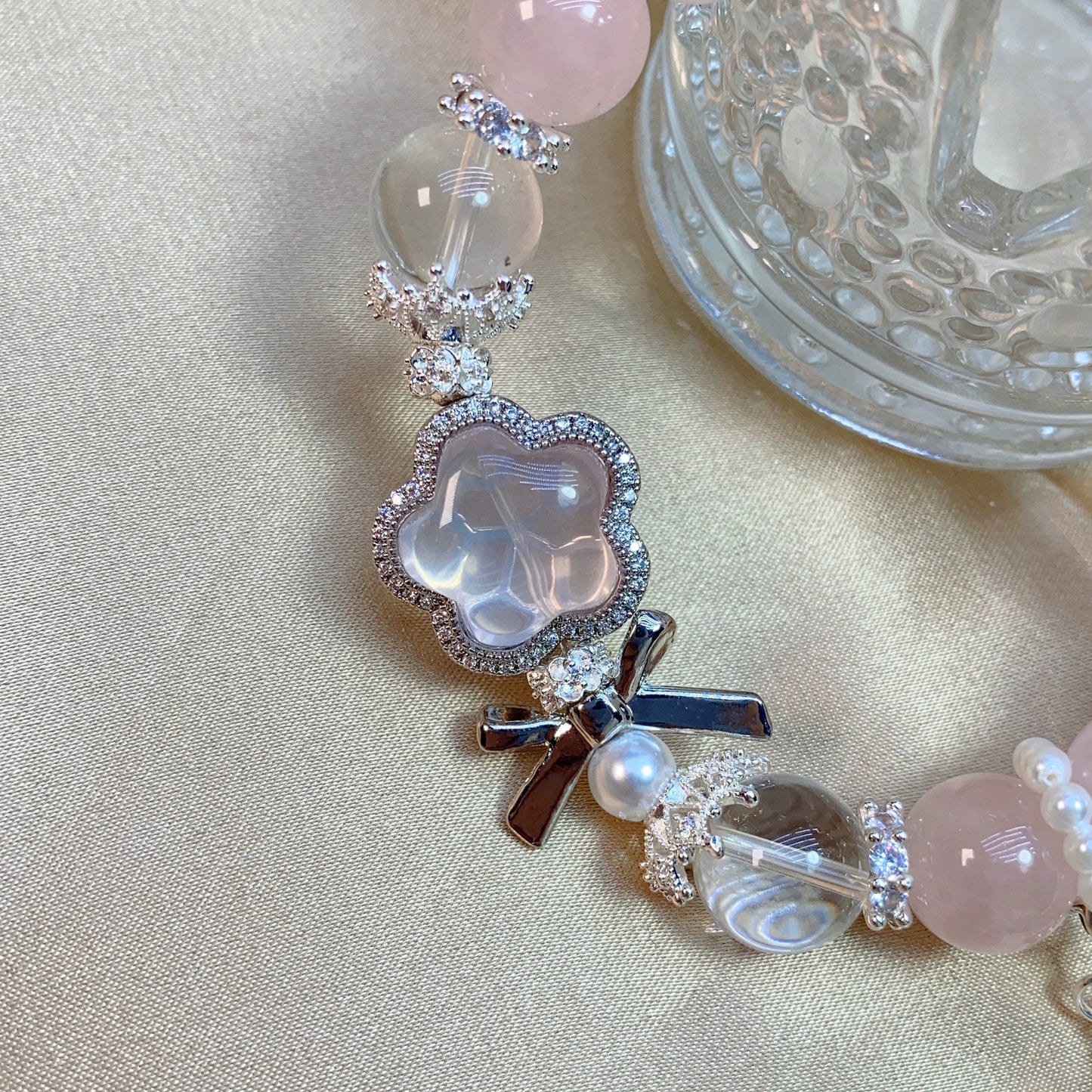 | Natural Grapefruit Rose Quartz Bracelet | Mini Star Luxe Woven Design |