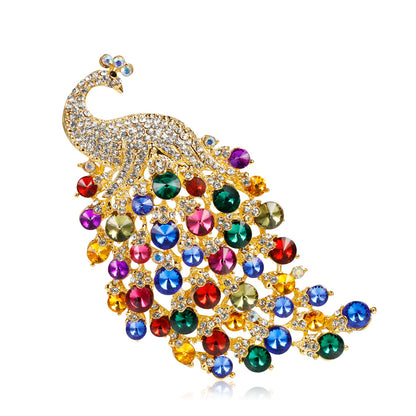 Rainbow Gemstone Peacock Brooch – Sparkling Statement Accessory