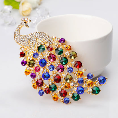Rainbow Gemstone Peacock Brooch – Sparkling Statement Accessory