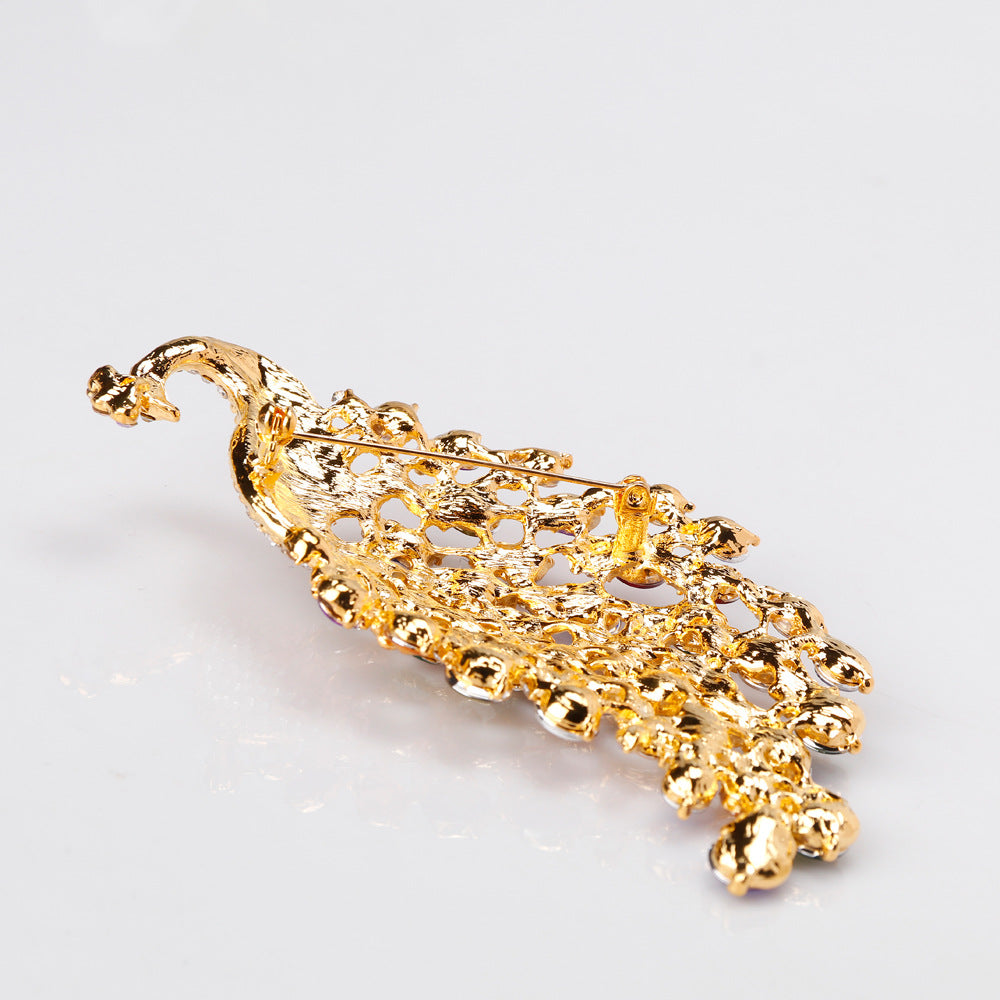 Rainbow Gemstone Peacock Brooch – Sparkling Statement Accessory