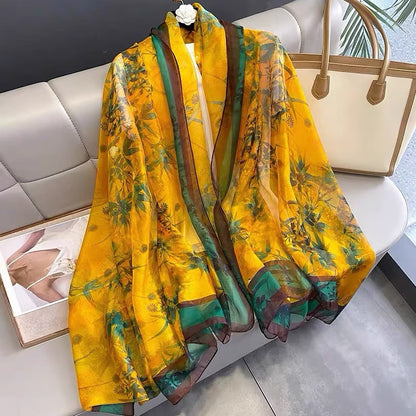 Ethnic Print Silk Beach Wrap Scarf – Breathable Mulberry Silk Cover-Up