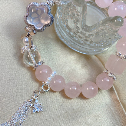 | Natural Grapefruit Rose Quartz Bracelet | Mini Star Luxe Woven Design |