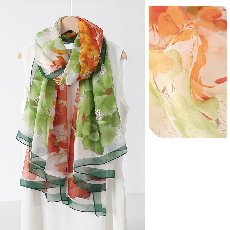 Ethnic Print Silk Beach Wrap Scarf – Breathable Mulberry Silk Cover-Up