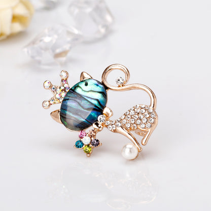 Shell Cat Brooch – Elegant Natural Shell Cat Pin for Women
