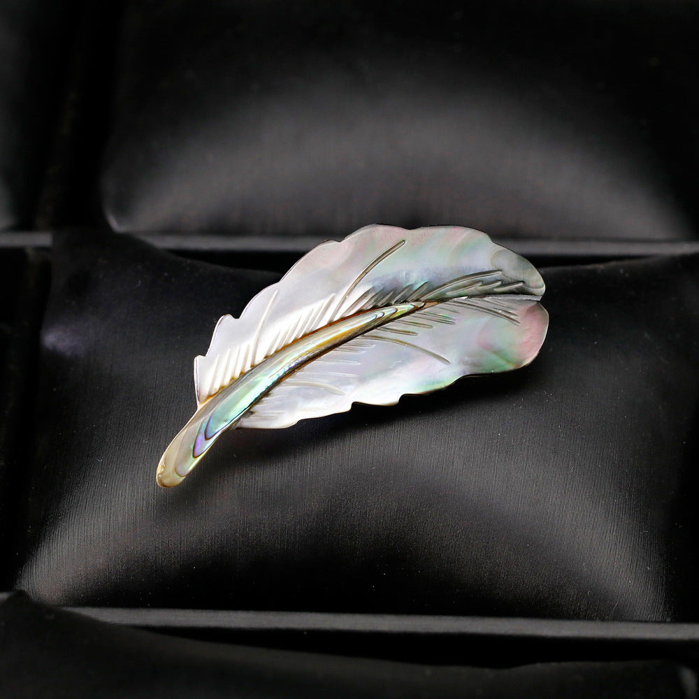 Natural Abalone Shell Feather Brooch – Elegant Iridescent Pin