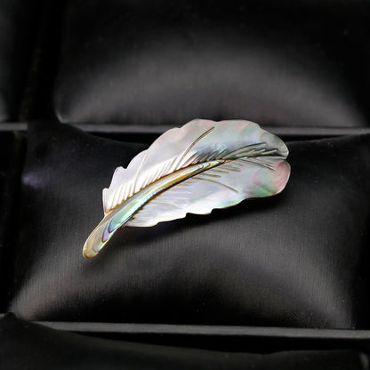 Natural Abalone Shell Feather Brooch – Elegant Iridescent Pin