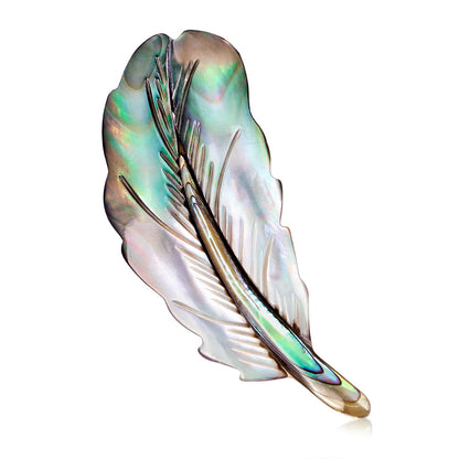 Natural Abalone Shell Feather Brooch – Elegant Iridescent Pin