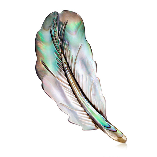 Natural Abalone Shell Feather Brooch – Elegant Iridescent Pin