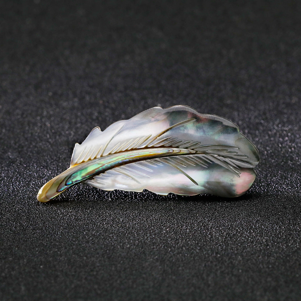 Natural Abalone Shell Feather Brooch – Elegant Iridescent Pin
