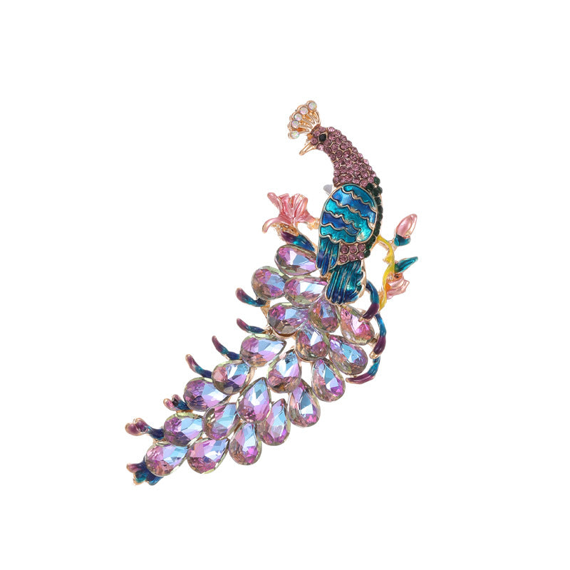 Stylish Diamond Peacock Brooch