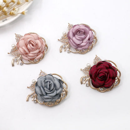 Fabric Rose Flower Brooch