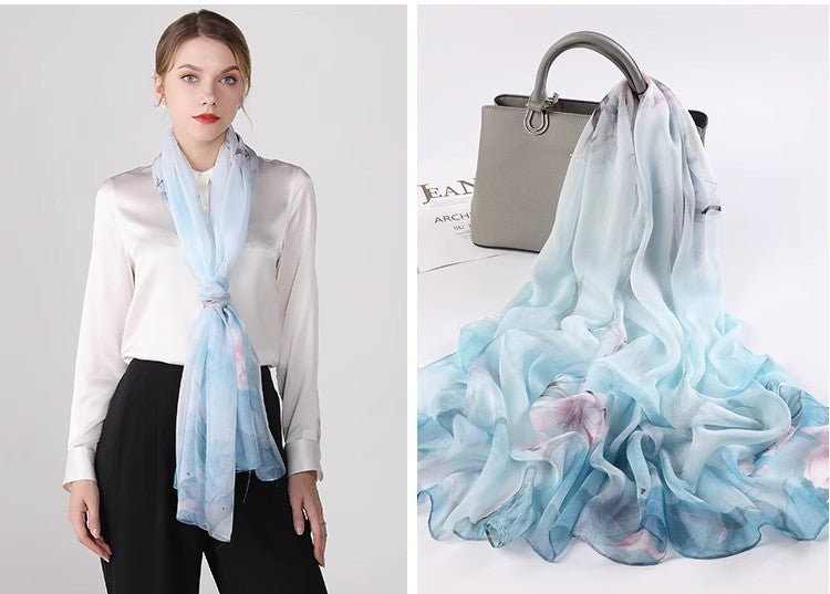 Mist Blossom Reverie · Mulberry Silk Scarf