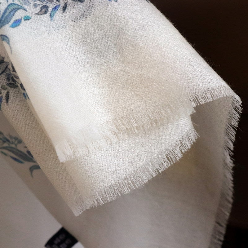 Blue Garden Reverie · Fine Wool Floral Scarf