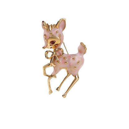 Adorable Pink Deer Brooch with Deep Purple Eyes — Playful & Unique Statement