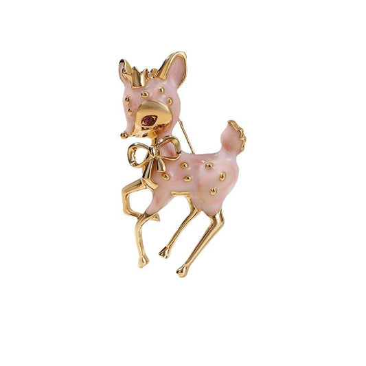 Adorable Pink Deer Brooch with Deep Purple Eyes — Playful & Unique Statement