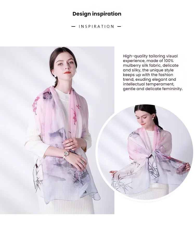 Floral Veil Whisper ·  Mulberry Silk Scarf