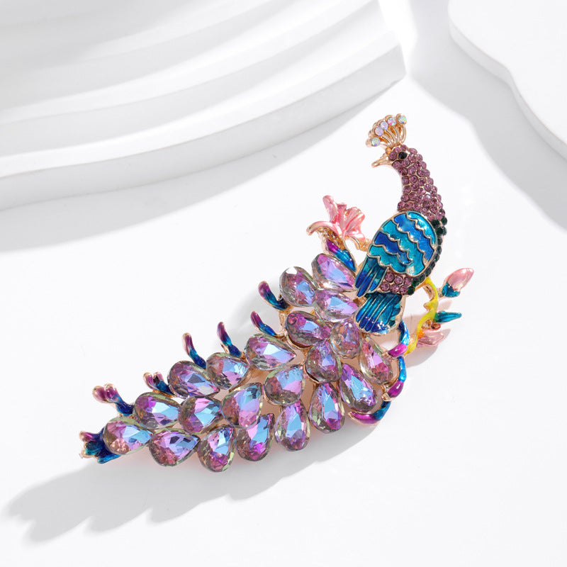 Stylish Diamond Peacock Brooch