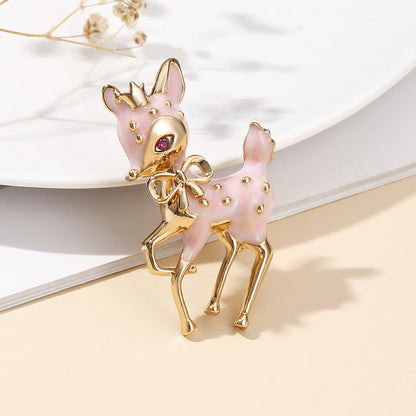 Adorable Pink Deer Brooch with Deep Purple Eyes — Playful & Unique Statement
