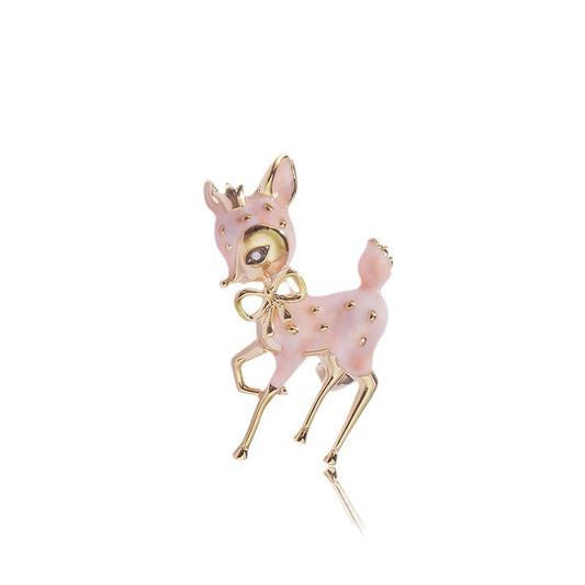 Cute Deer Brooch in Mineral Black & Soft Pink — Charming Woodland Design