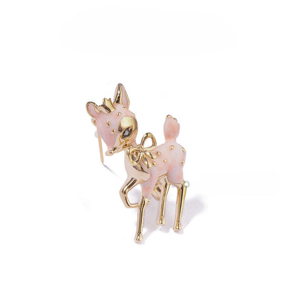 Cute Deer Brooch in Mineral Black & Soft Pink — Charming Woodland Design
